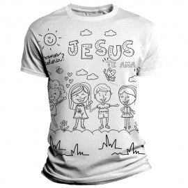 Camiseta Infantil Pinte e Lave -  Jesus te ama