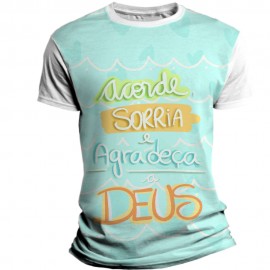 Camiseta Infantil Religiosa Catlica - Acorde, sorria e agradea