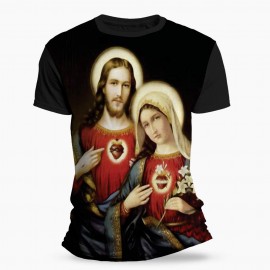 Camiseta Religiosa Catlica - Sagrado Corao de Jesus e Maria