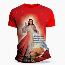 Camiseta Religiosa Catlica - Jesus Misericordioso com Joo Paulo II