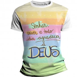 Camiseta Infantil Religiosa Catlica - Sonhar, viver e todo dia agradecer